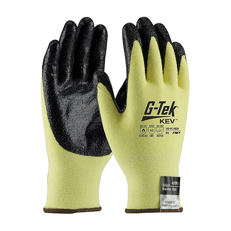 G-Tek KEV Seamless Knit Nitrile Coated Cut Resistant Gloves, ANSI A2, Yellow, X-Large, 12 Pairs (09-K1450/M) image 1