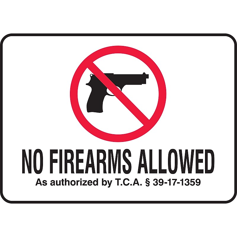 AccuformNMC Tennessee Firearms "NO FIREARMS ALLOWED AS AUTHORIZED BY T.C.A. 39-17-1359" Wall Sign, 7" x 10", Black/Red/White image 1