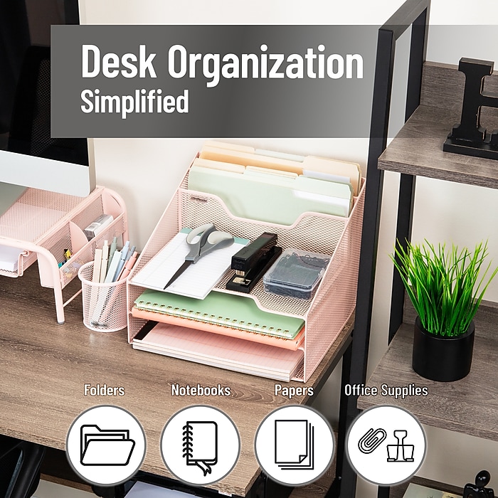 Mind Reader 5-Compartment Metal Mesh Desk Organizer, Pink