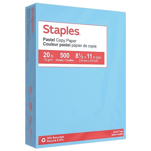 Staples Pastel 30% Recycled Color Copy Paper, 20 lbs., 8.5