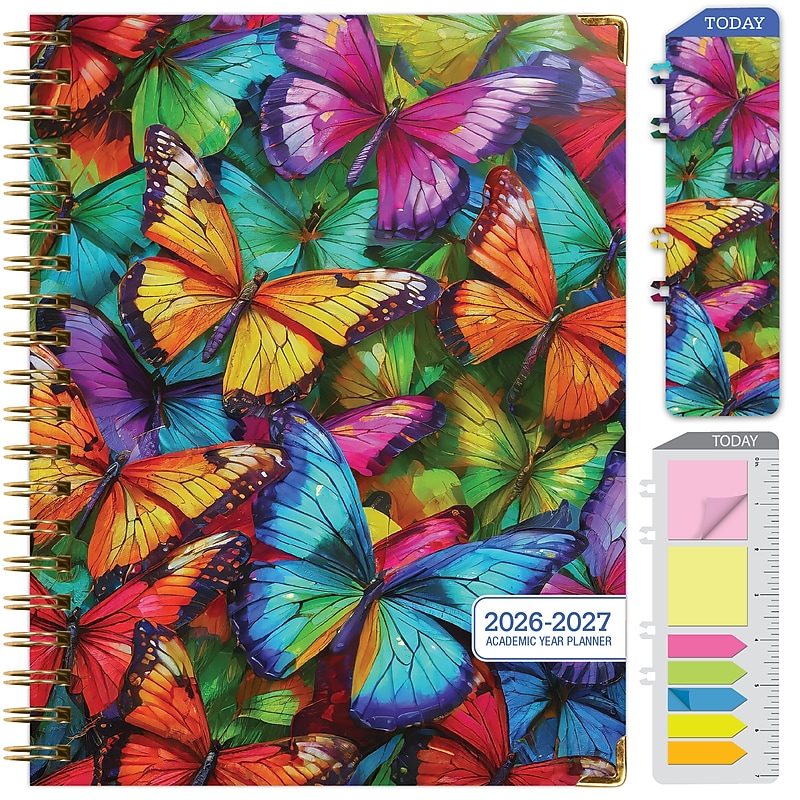 2026-2027 Excello Brands 8.5" x 11" Academic Weekly & Monthly Planner, Paperboard Cover, Colorful Butterflies image 1
