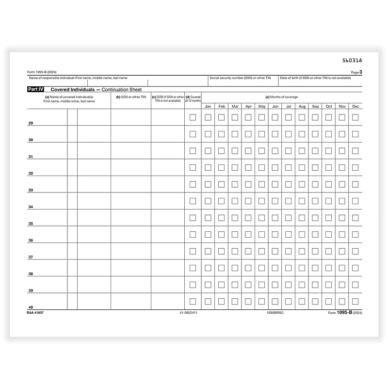 ComplyRight 2024 1095-B Tax Form, 1-Part, White/Black, 25/Pack (1095BIRSC25) image 1