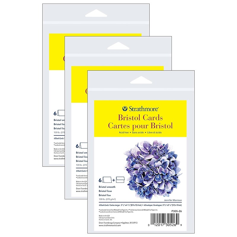Strathmore 300 Series Bristol Cards & Envelopes,4.875" x 3.5", White, 6/Pack, 3 Packs/Bundle (STTP30526-3) image 1