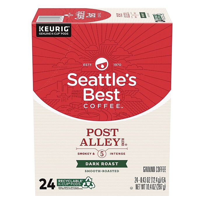 Seattle s Best Coffee Post Alley Blend Keurig K Cup Pods Dark Roast 24 Box SBK30190 Staples