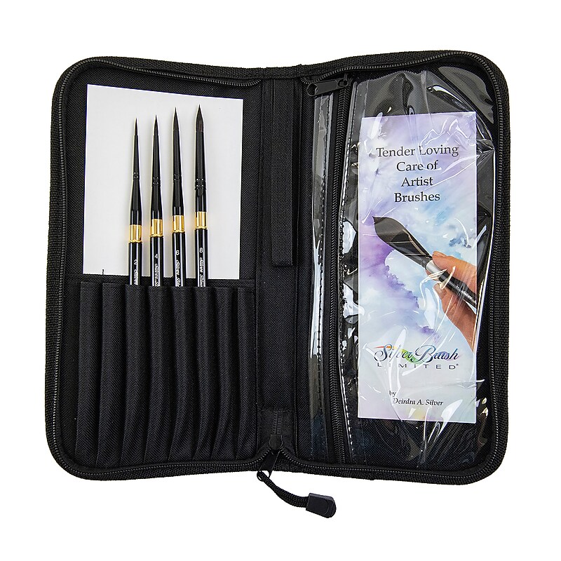 Silver Brush Black Velvet Voyage Plein Air Brush Pack w/Case, 4 /Pack (SLVWC3104ST) image 1