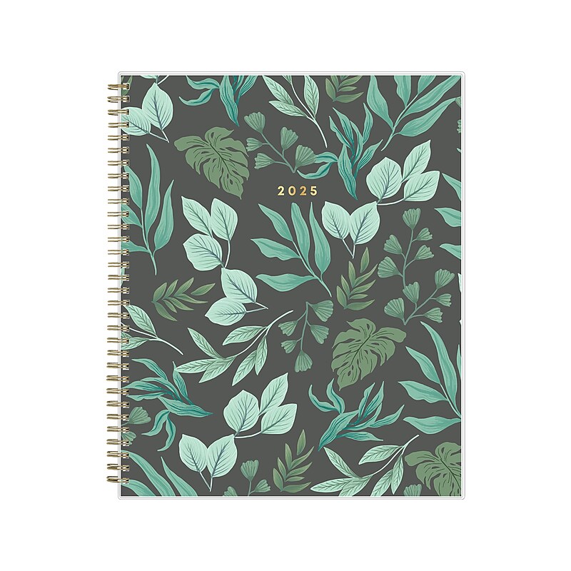 2025 Blue Sky Leafy Lounge 8.5" x 11" Weekly & Monthly Planner, Plastic Cover, Green/Gray (147930) image 1
