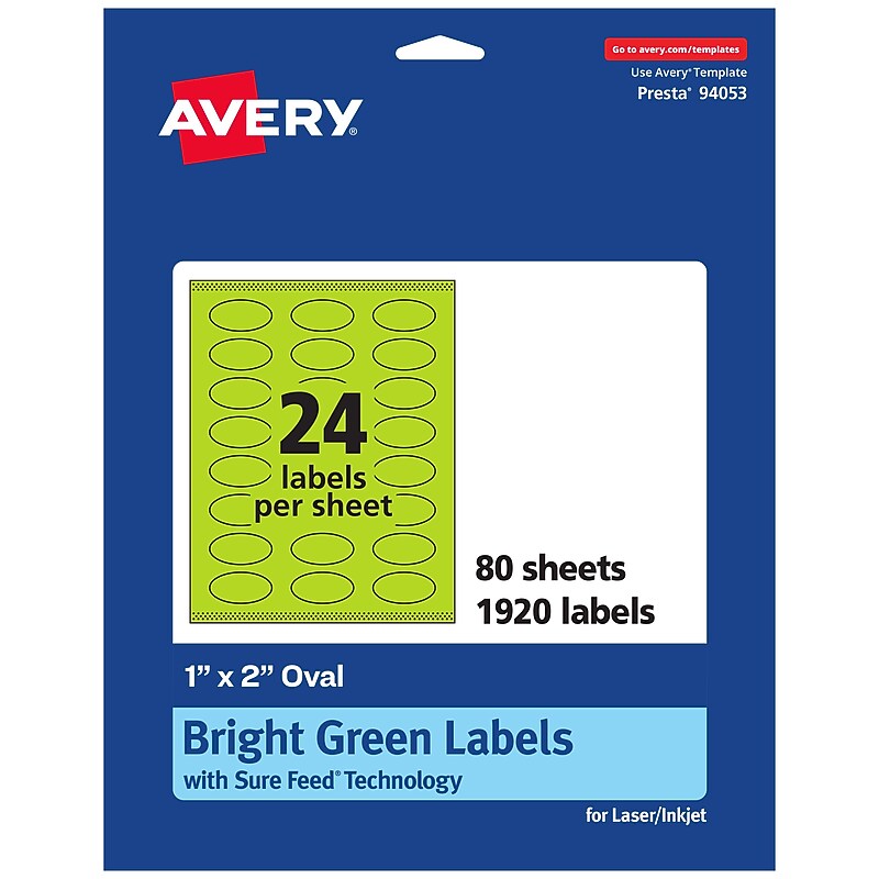 Avery Oval Multipurpose Labels, 1" x 2", Bright Green, 1920/Box (94053) image 1