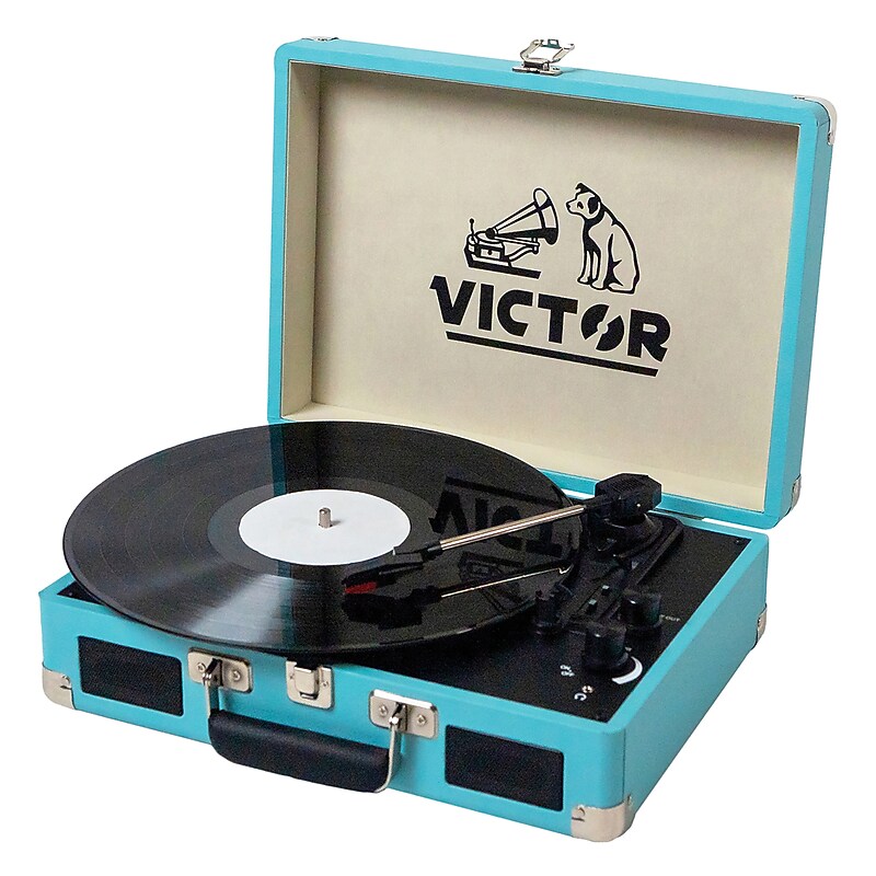 Victor Metro Dual-Bluetooth Belt-Drive Suitcase Turntable, Turquoise (VSRP-800-TQ) image 1