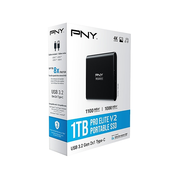 PNY Pro Elite V2 1TB USB 3.2 External Solid State Drive