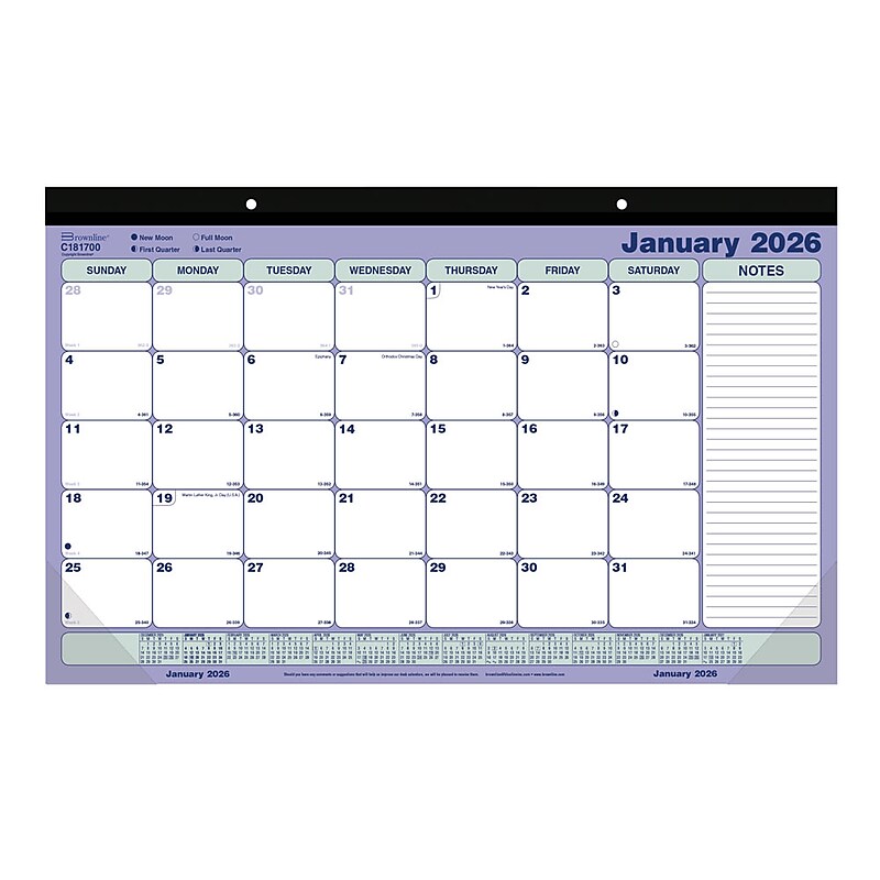 2026 Brownline Classic 17.75" x 10.875" Monthly Desk Pad Calendar, Blue/White (C181700) image 1