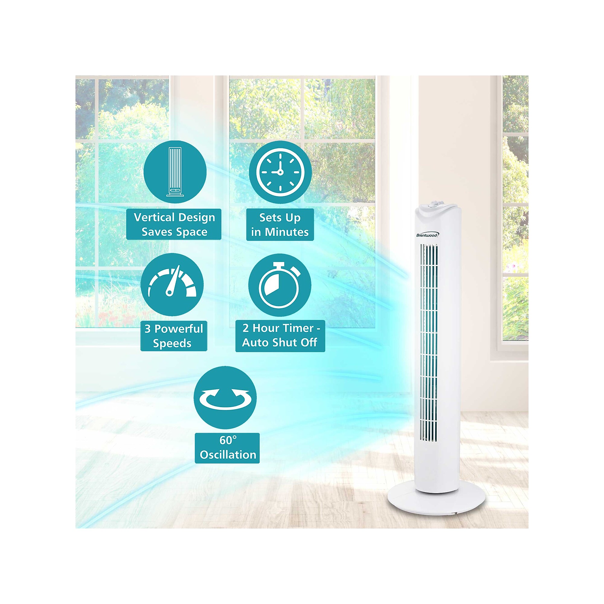 Brentwood 32″ Oscillating Portable Tower Fan, 3-Speed, White (F-32TW) Sansujyuku sansujyuku.com
