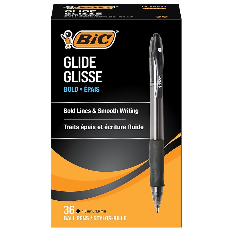BIC Glide Bold Retractable Ballpoint Pens, Bold Point, 1.6mm, Black Ink, 36/Pack (VLGB361BLK) image 1