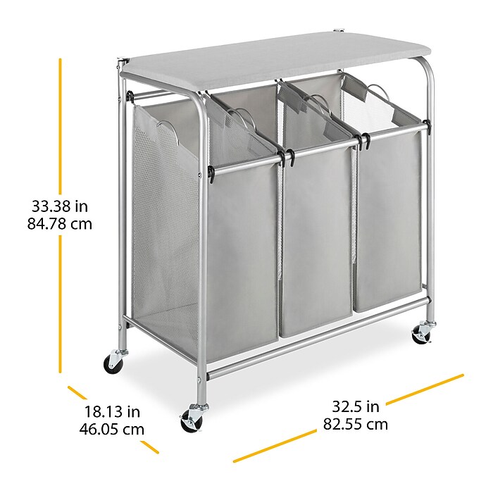 Whitmor 3-Section Rolling Laundry Sorter, Metal, Gray (6705-7885