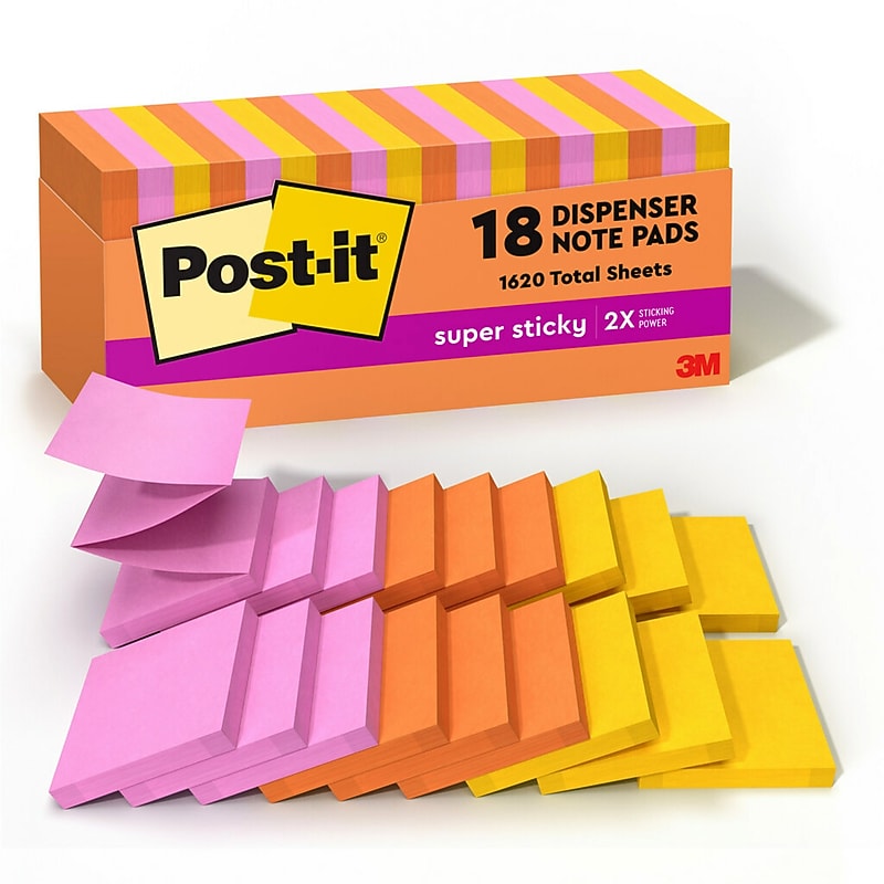 Post-it Super Sticky Pop-up Notes, 3" x 3", Energy Boost Collection, 90 Sheet/Pad, 18 Pads/Pack (R33018SSAUCP) image 1