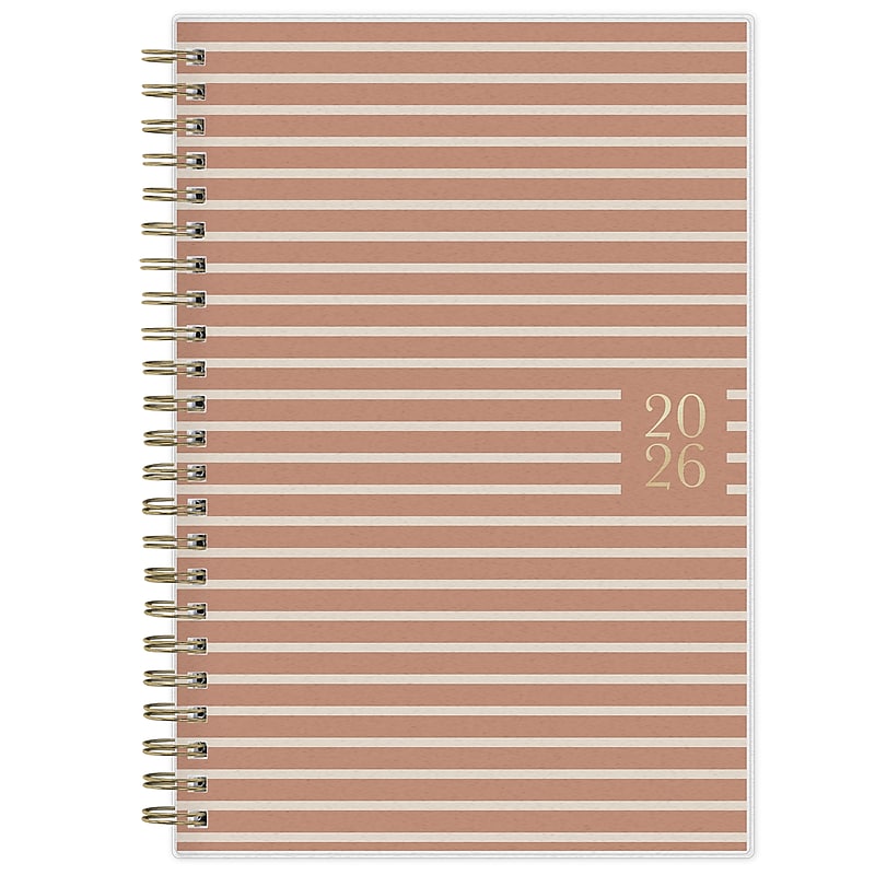 2026 Blue Sky Bespoke Letterpress Heavy Stripe 5" x 8" Calendar Year Weekly & Monthly Planner, Plastic Cover, Terracotta image 1