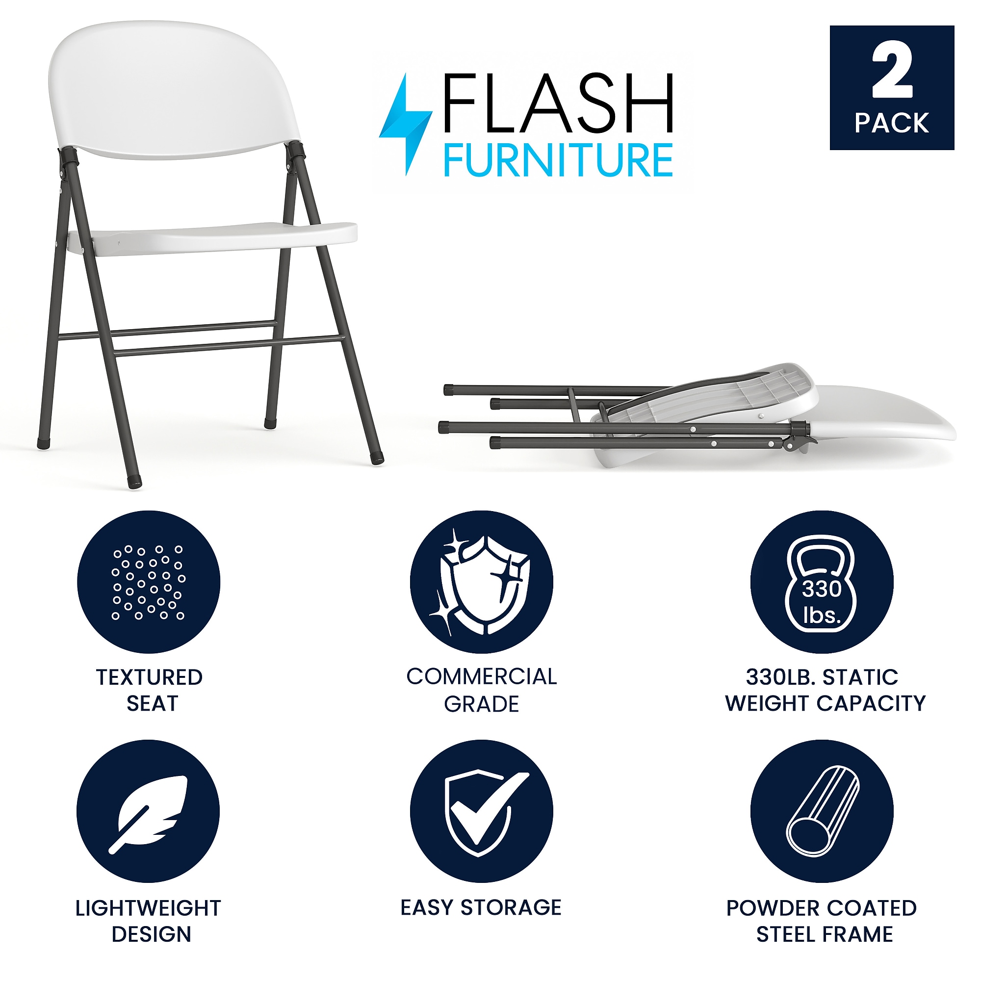 Flash Furniture HERCULES Series Plastic Folding Chair, White, 2/Pack (2DADYCD50WH) Sansujyuku sansujyuku.com