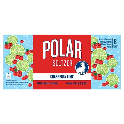 Polar Cranberry Lime Seltzer Water, 12 oz., 8 Cans/Box, 3 Boxes