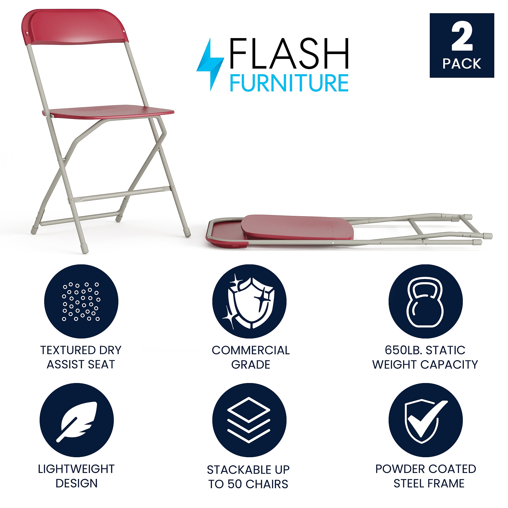 Flash Furniture HERCULES Plastic Folding Chair, Red, 2/Pack (2LEL3RED) Sansujyuku sansujyuku.com