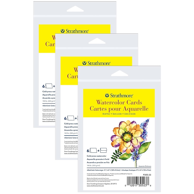 Strathmore 300 Series Watercolor Cards & Envelopes, 4.875" x 3.5",White, 6/Pack, 3 Packs/Bundle (STTP30523-3) image 1