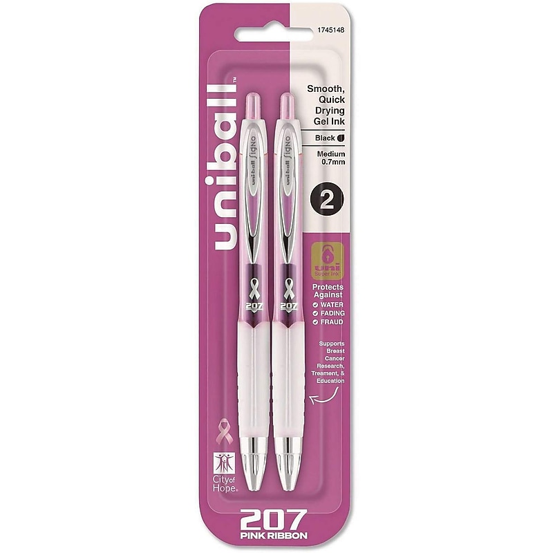 Uni-ball Signo 207 Retractable Gel Pen, Medium Point, 0.7 mm, Black Ink, 2-Pack (UBC1745148) image 1