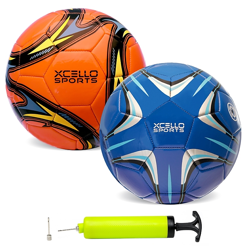 Xcello Sports Size 3 Soccer Balls with Pump, Blue/Orange, 2/Pack (SB-S3-2-ASST-6) image 1