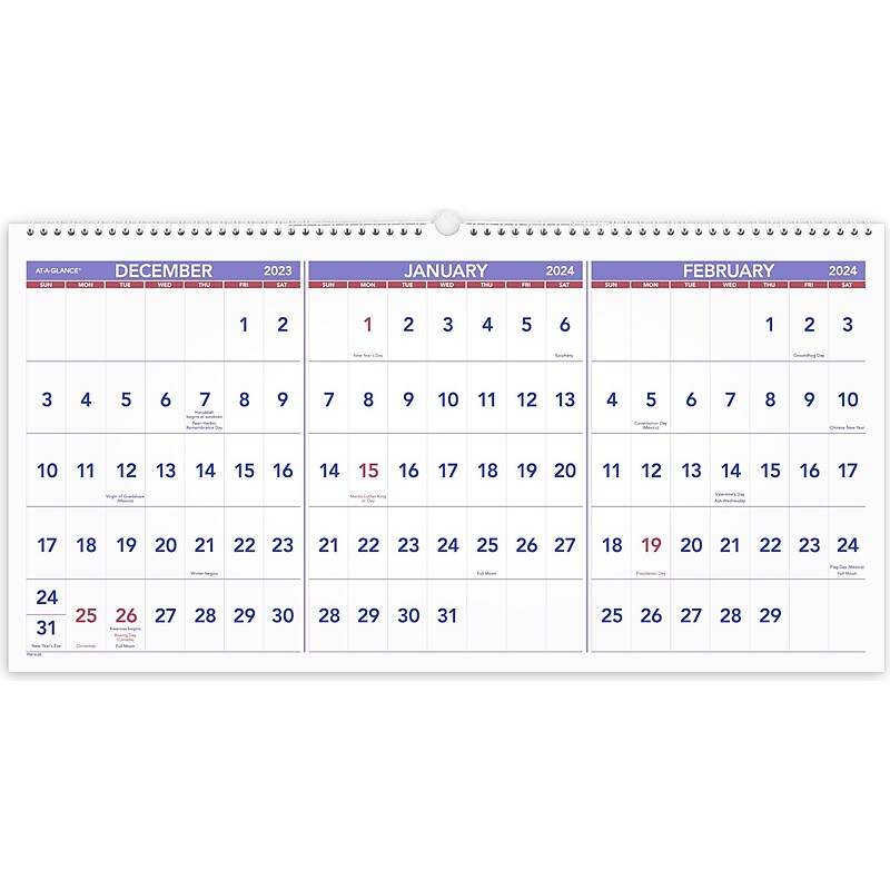 2024 AT-A-GLANCE 24" x 12" Three-Month Wall Calendar (PM14-28-24) image 1