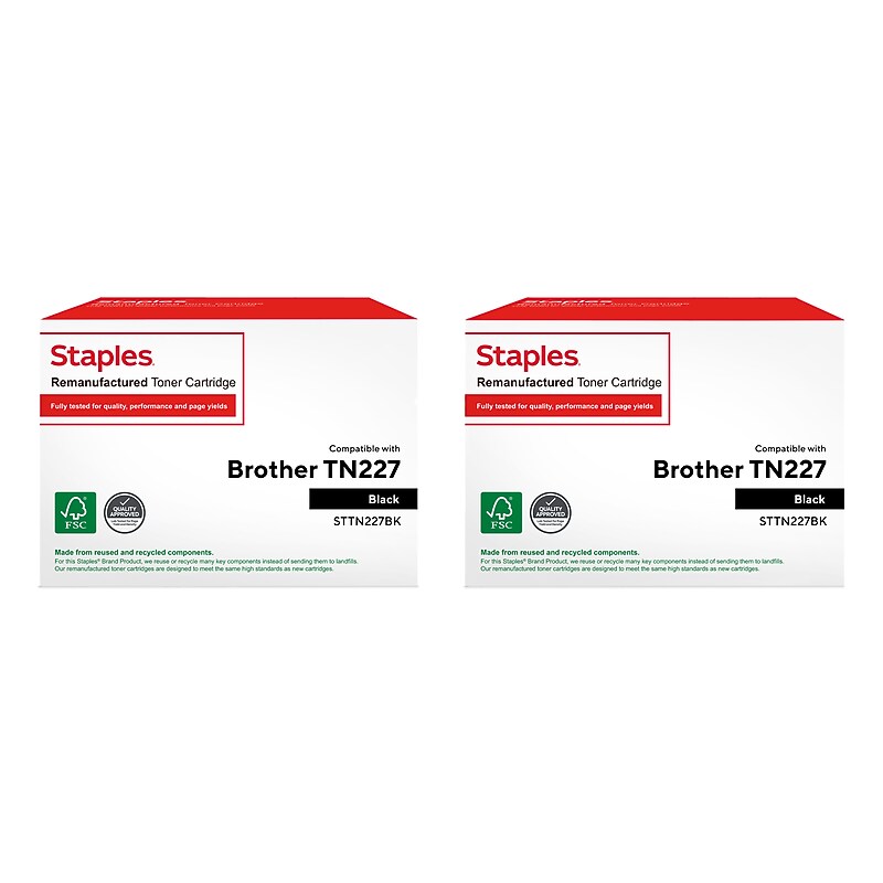 Staples Remanufactured Black High Yield Toner Replacement for Brother TN227, 2/Pack (STTN227BK2PK-VB) image 1