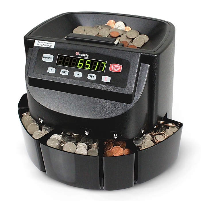 Cassida C200 Coin Sorter, 5 Compartments, Black (C200) | Staples