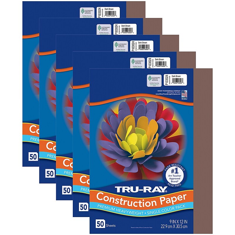 Tru-Ray 9" x 12" Construction Paper, Dark Brown, 50 Sheets/Pack, 5 Packs/Bundle (PAC103024-5) image 1
