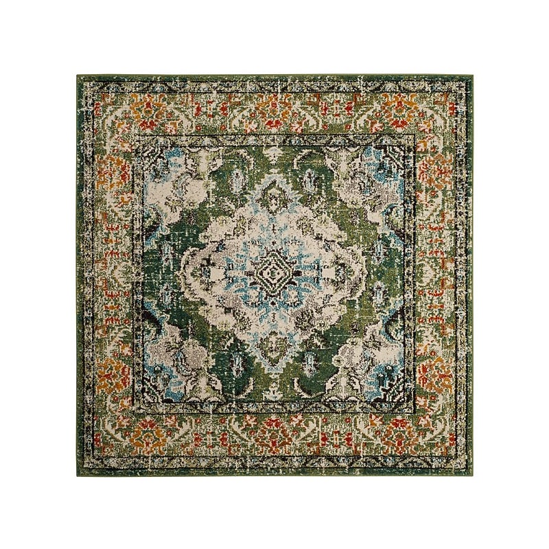 Safavieh Monaco Collection 8' x 8' Square Indoor Area Rug, Machine Made, Forest Green/Light Blue (MNC243F-8SQ) image 1