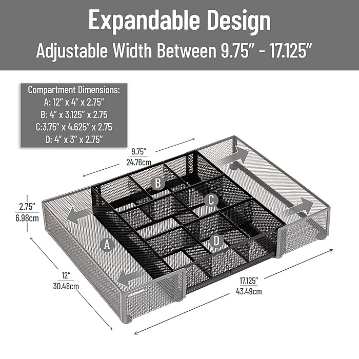 Mind Reader Expandable 10-Compartment Metal Drawer Organizer
