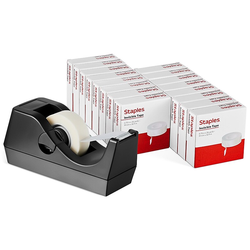 Staples® Invisible Clear Tape with Dispenser, 0.75" x 36 yds., 1" Core, Black, 16 Rolls/Pack (52431-P16BD) image 1