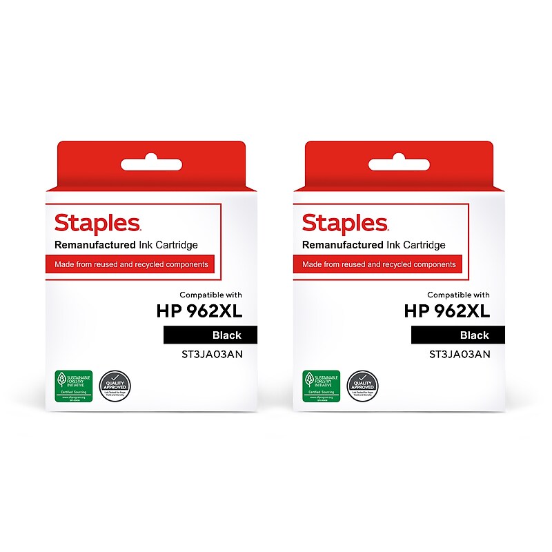 Staples Remanufactured Black High Yield Ink Replacement for HP 962XL, 2/Pack (ST3JA03AN2PK-VB) image 1