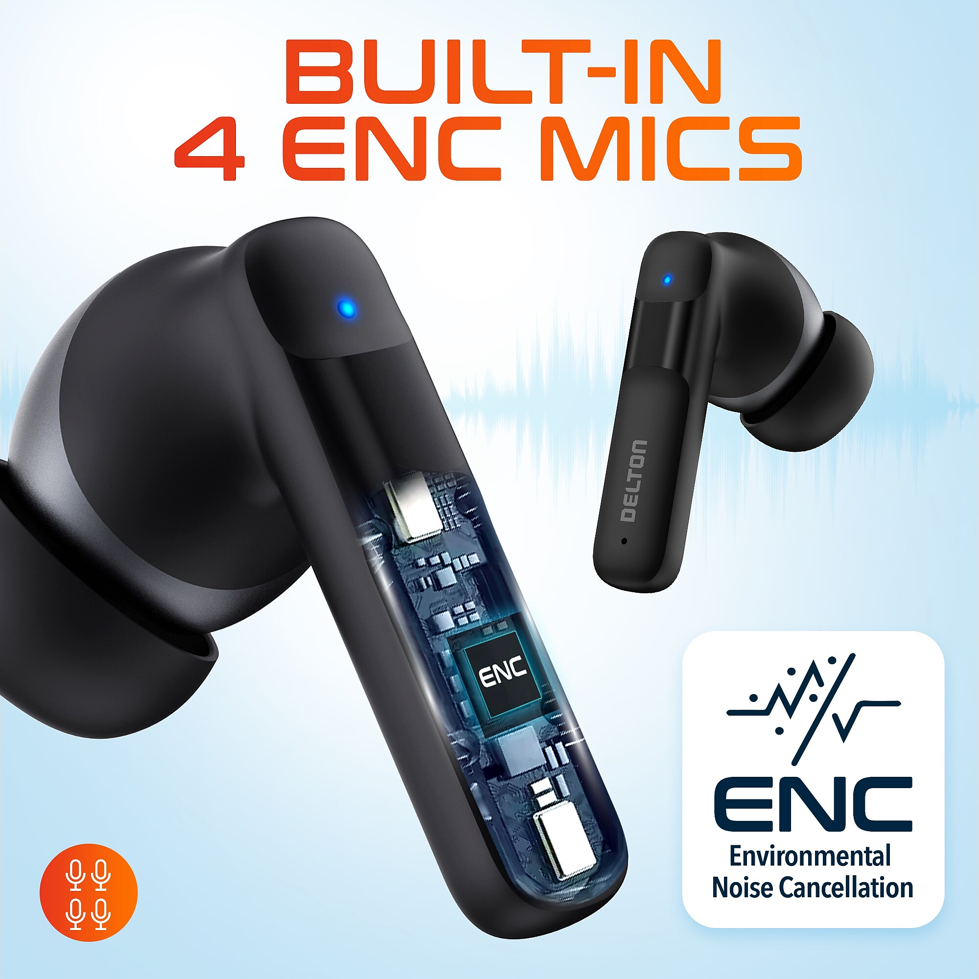 Delton T50 True Wireless Noise Canceling Earbuds, Bluetooth, Black (DHBT50) Sansujyuku sansujyuku.com