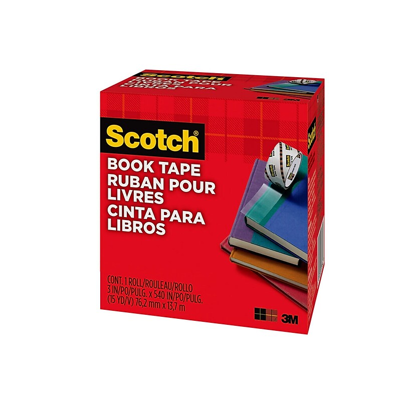 Scotch Book Transparent Clear Tape, 3" x 15 yds., 3" Core, Transparent (845-3) image 1