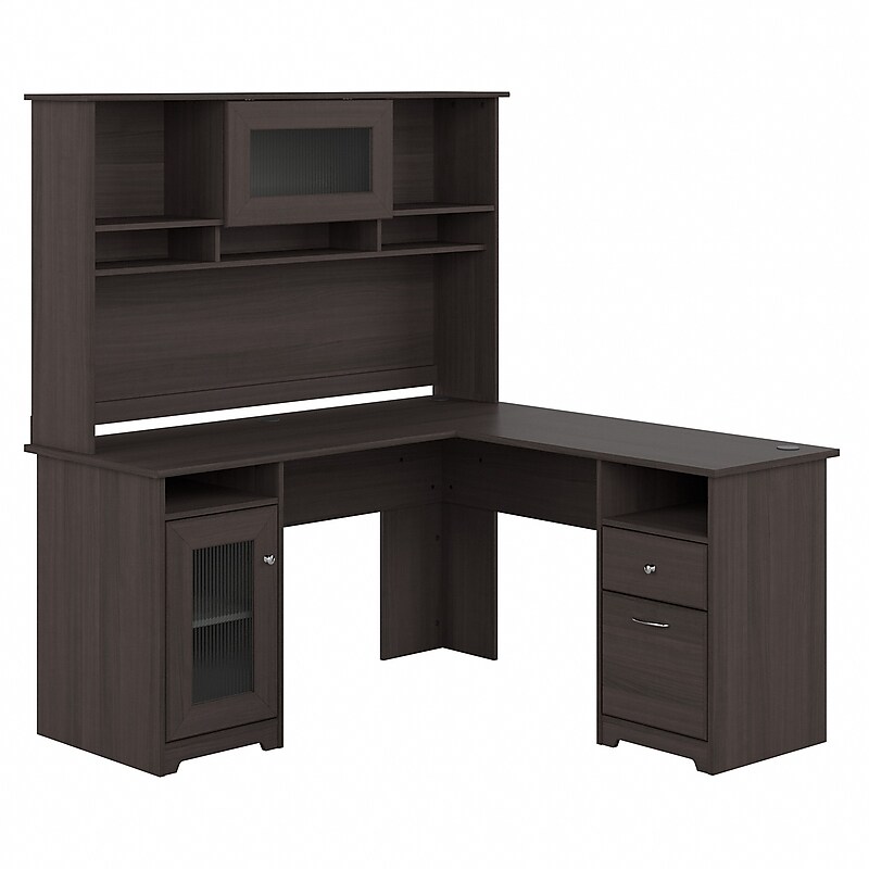 Bush Furniture Cabot 60"W L Shaped Computer Desk with Hutch and Storage, Heather Gray (CAB001HRG) image 1