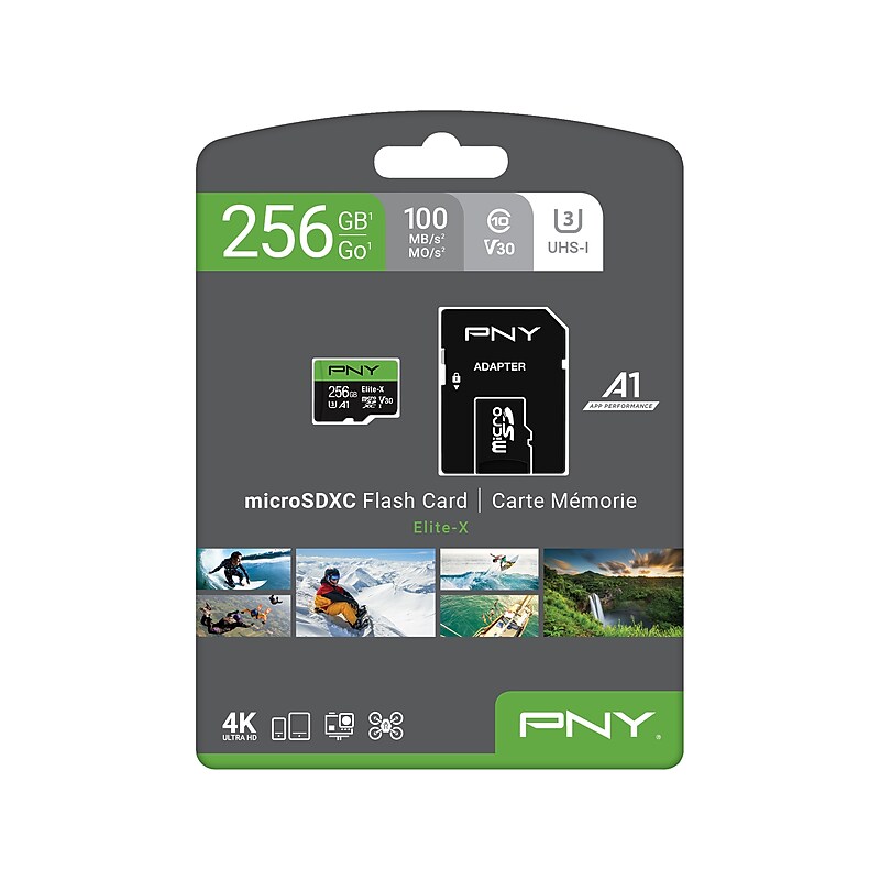 PNY Elite-X 256GB microSDXC Memory Card with Adapter, Class 10, UHS-I, V30 (P-SDU256U3100EX) image 1
