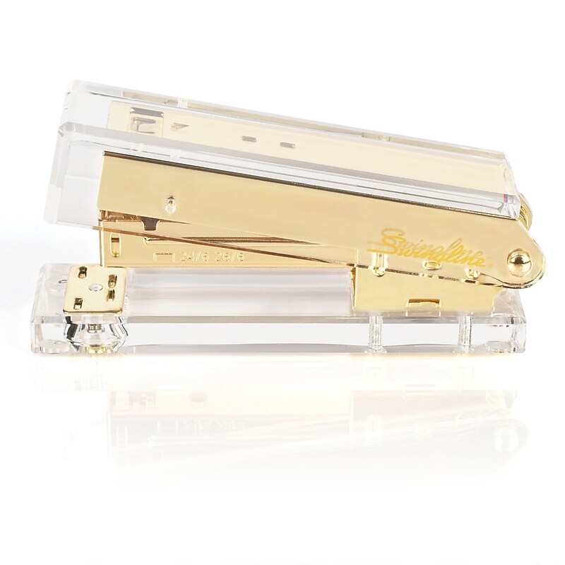 Swingline Acrylic Reduced-Effort Desktop Stapler, 20-Sheet Capacity, Clear/Gold (S700000A) image 1