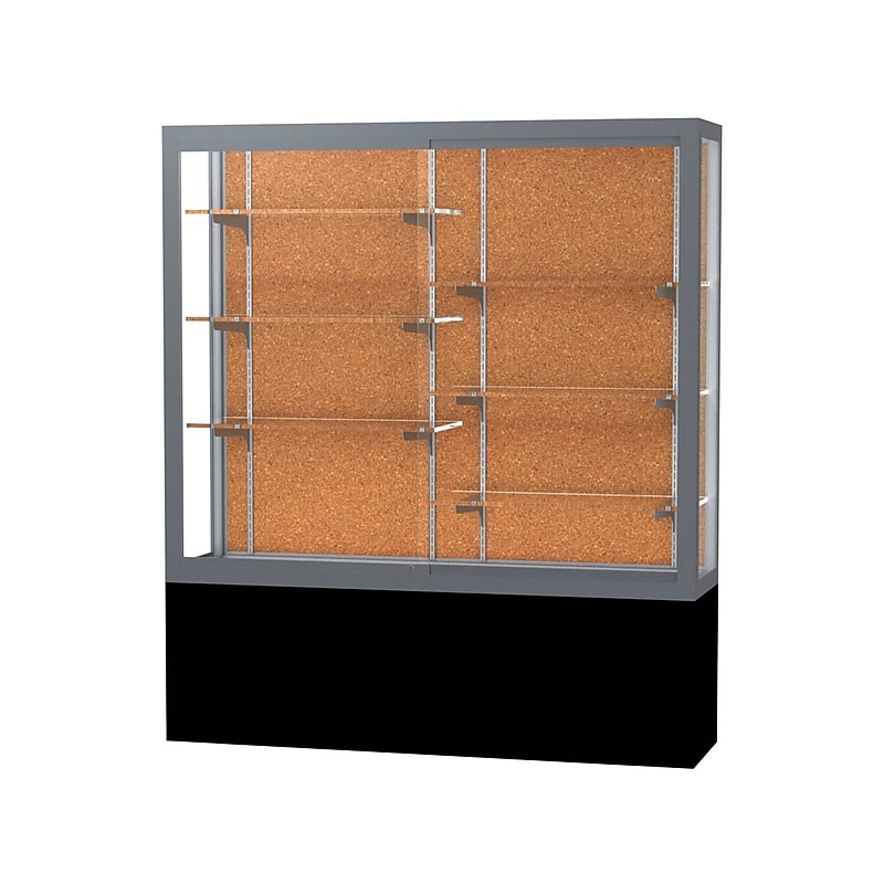 Ghent Challenger 60"W x 66"H x 16"D Floor Case, Cork Back, Satin Natural Fin, Black Laminate Base image 1