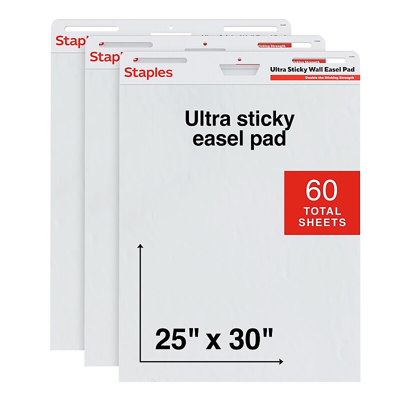 Staples Ultra Sticky Wall Easel Pad, 25" x 30", 20 Sheets/Pad, 3 Pads/Pack (ST62840) image 1