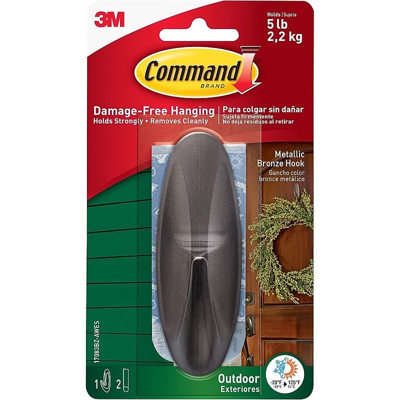 Command Large Metallic Bronze Hook, 5 lb., 1 Hook, 2 Strips/Pack (17083BZ-AWES) image 1