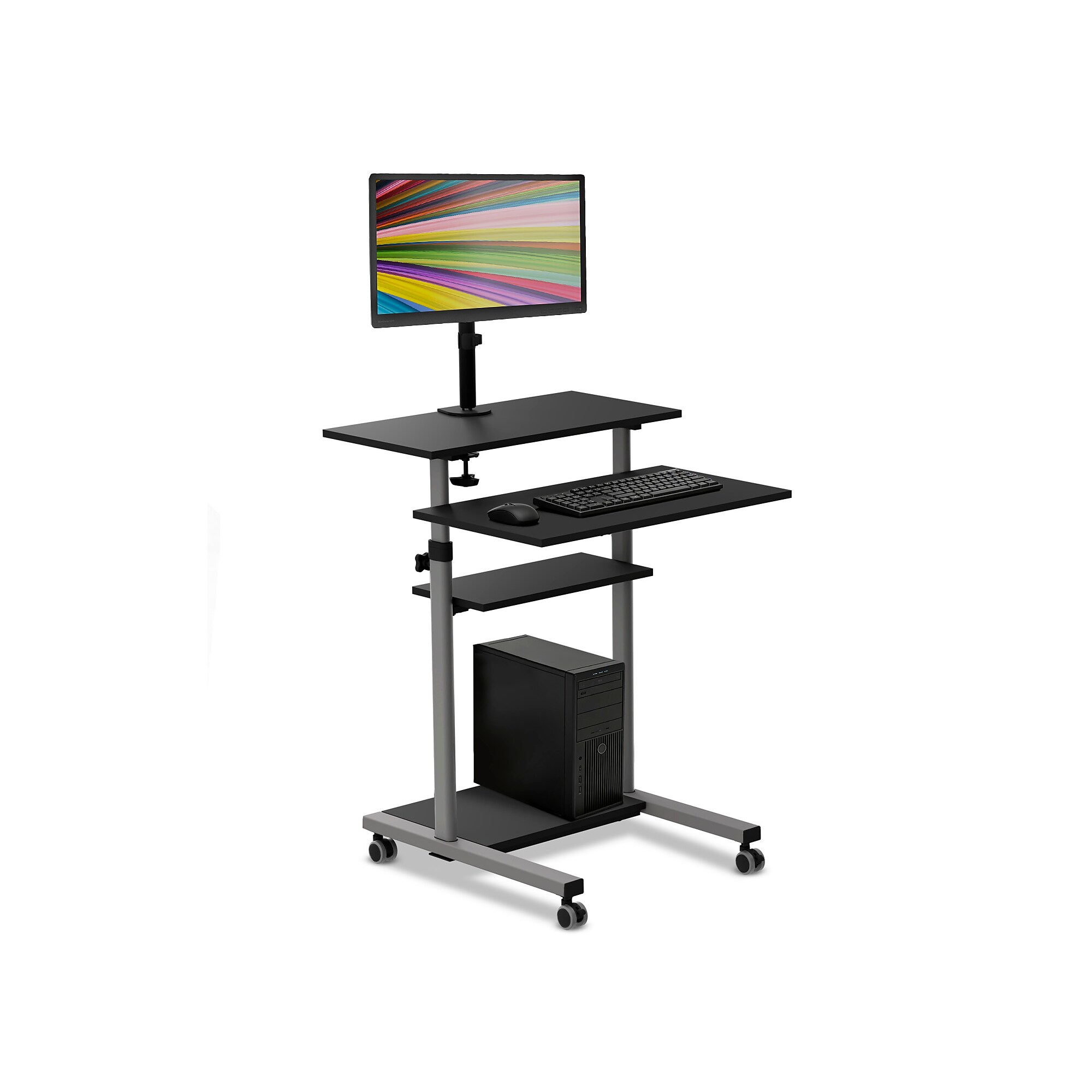 Mount-It! 28″W Adjustable Rolling Computer Work Station with Single Monitor Mount, Gray/Black (MI-7942) Sansujyuku sansujyuku.com
