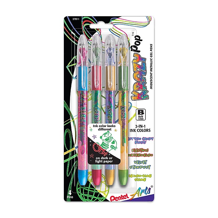 Pentel Arts Krazy Pop Iridescent Gel Pen, 1.0mm Bold line