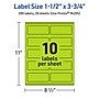 Avery Laser/Inkjet Multipurpose Rectangle Labels, 1.5" x 3.75", Bright Green, 200/Pack (94205)~#|#~43023C47-3554-4BDA-9561312E08E7B06D_sc7