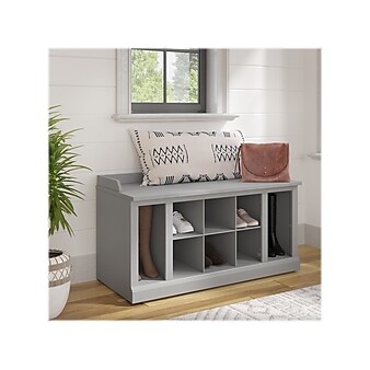 kathy ireland® Home by Bush Furniture Woodland Shoe Storage Bench with Shelves, 40", Cape Cod Gray (WDS240CG-03)