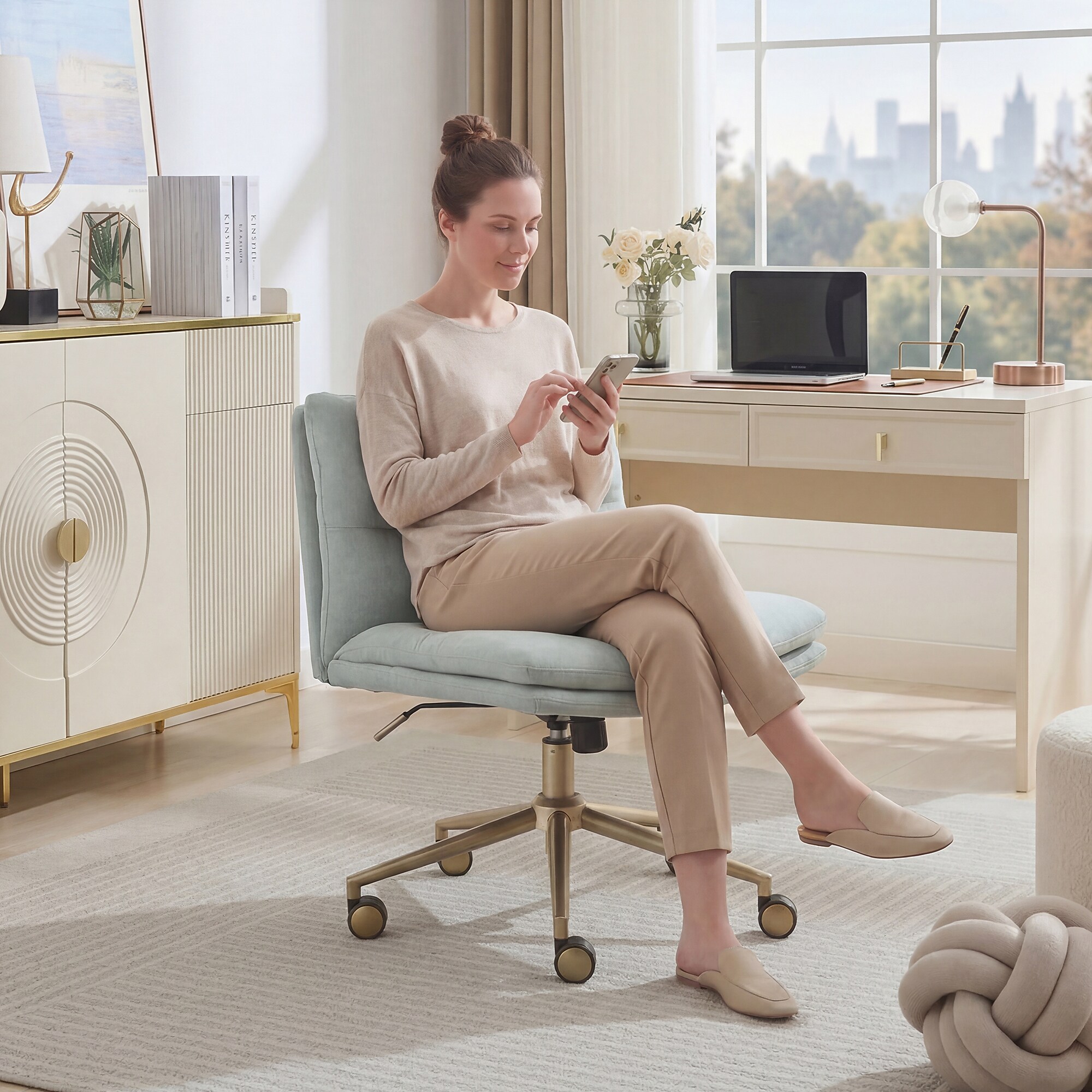 Elle Decor Ariana Criss Cross Armless Ergonomic Fabric Swivel Computer and Desk Chair, Mint Blue (60121-MBLU) Sansujyuku sansujyuku.com