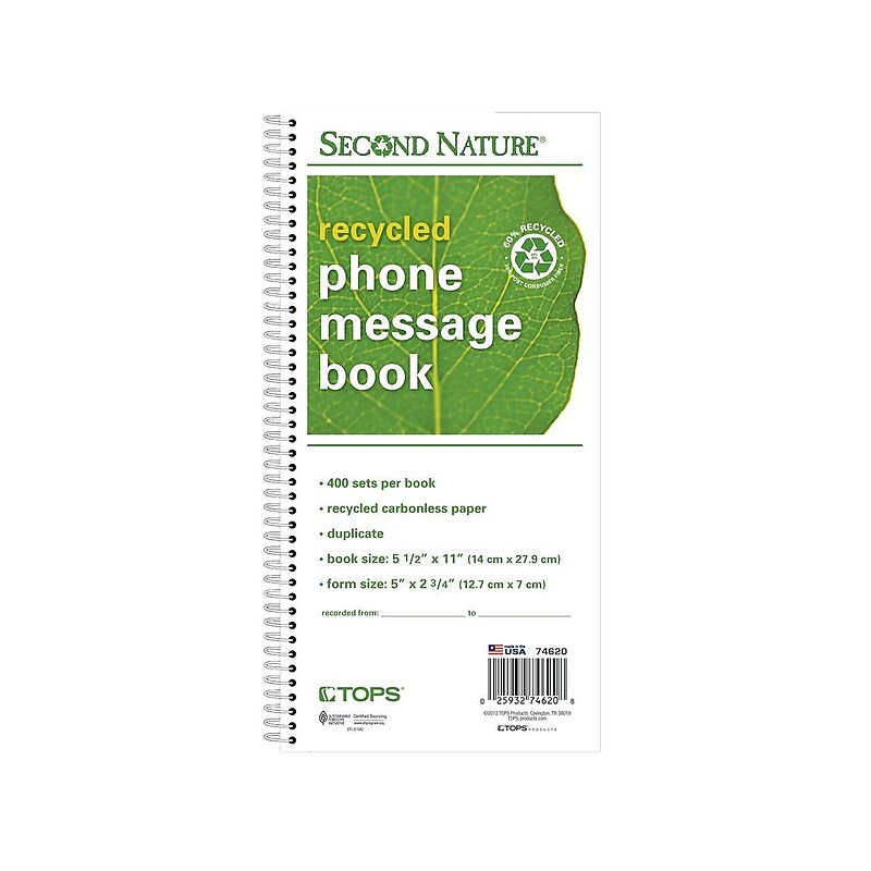 TOPS® Phone Message Book, Ruled, 2-Part, 11" x 5 1/2" White/White,  (74620) image 1