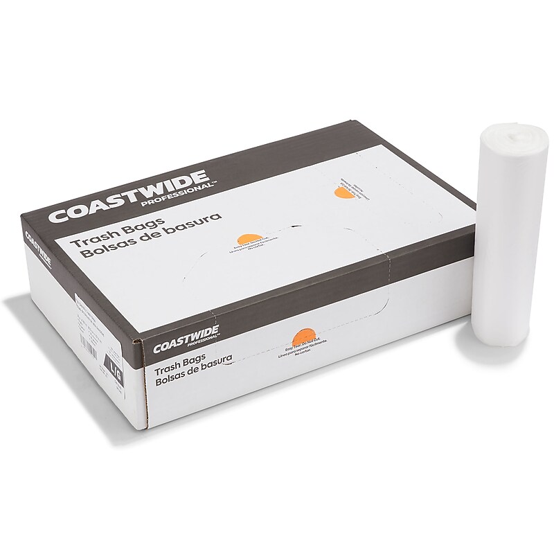Coastwide Professional™ 55-60 Gallon Trash Bag, 38" x 60", High Density, 22 mic, Natural, 150 Bags/Box (CW19249) image 1