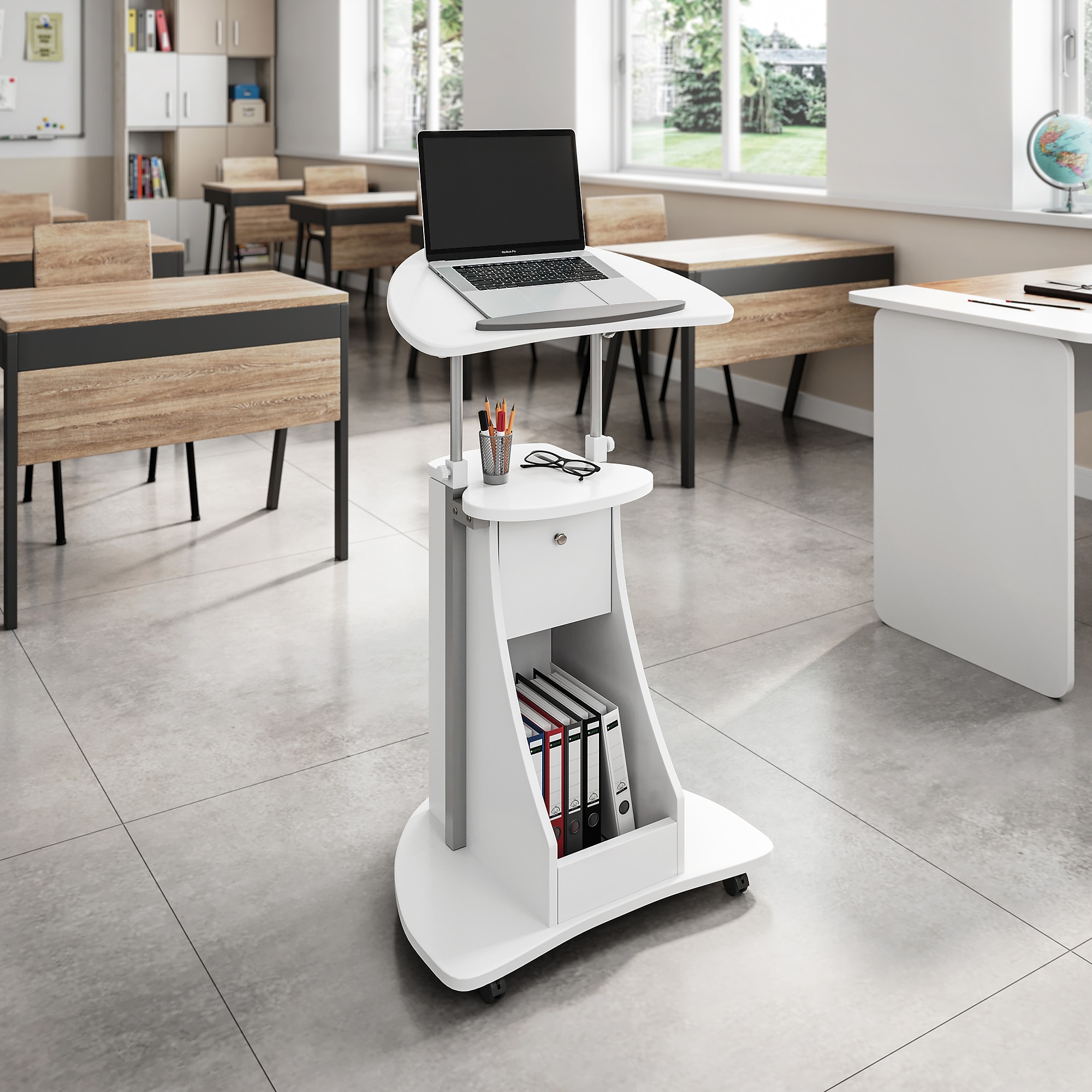 Techni Mobili 22″W Manual Adjustable Standing Laptop Cart, White (RTA-B005-WHT) Sansujyuku sansujyuku.com