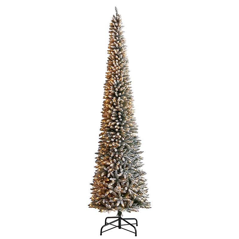 Nearly Natural 12-ft Flocked Pencil Artificial Christmas Tree with 1000 Clear Lights and 1819 Bendable Branches (T3333) image 1
